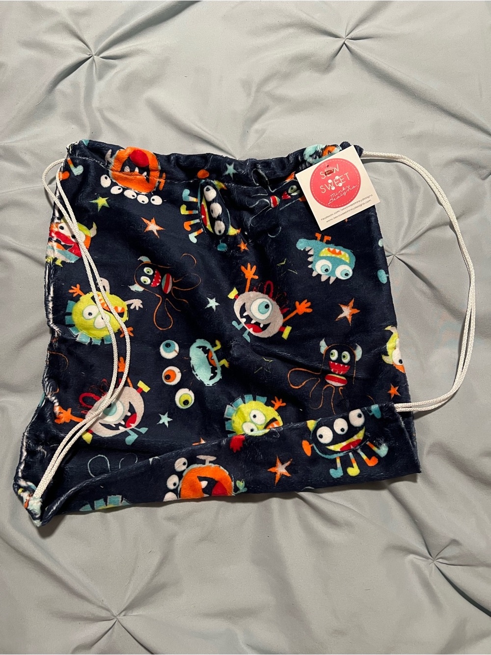 Sweet Kids Navy Monster Drawstring Bag